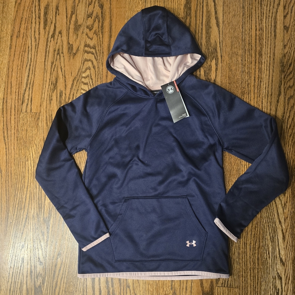 Girls Under Armour Navy Blue & Pink Hoodie Youth Medium NWT